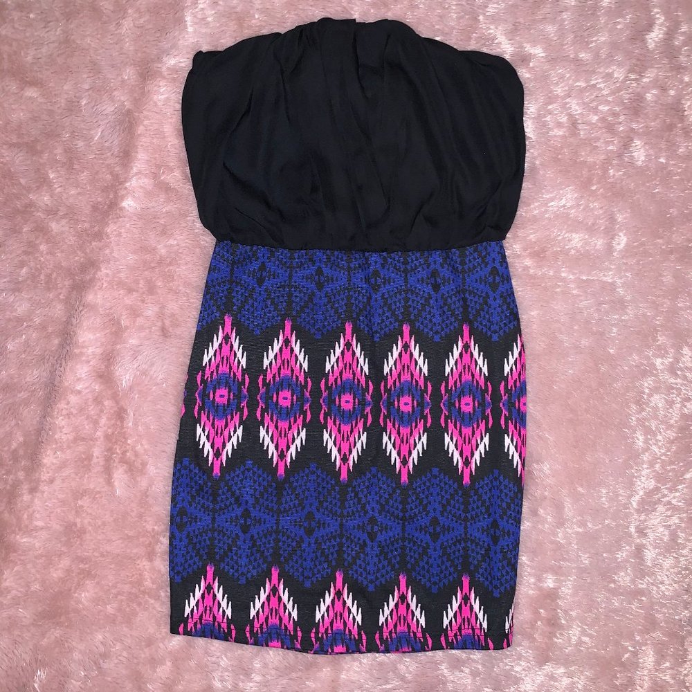 Black Aztec Dress with Fitted Skirt